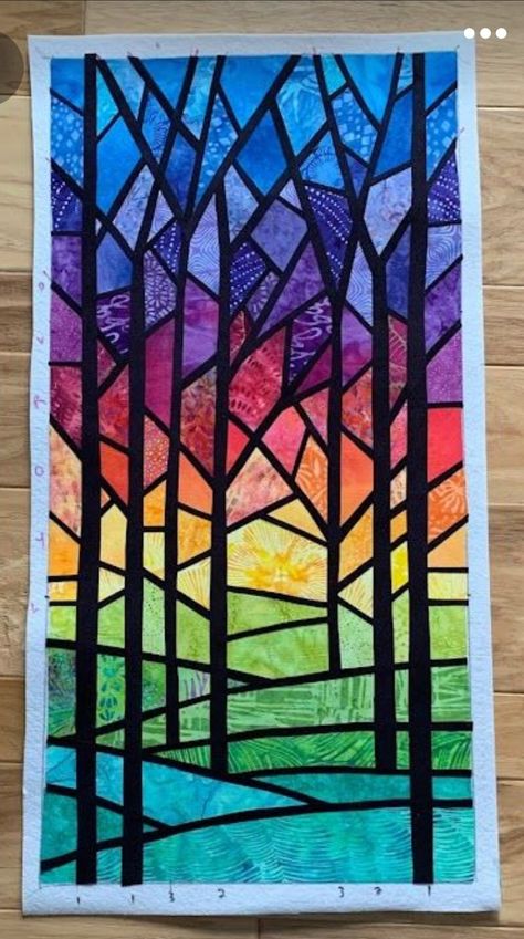 Abstract Stained Glass Art, Stained Glass Quilt, Abstract Quilt, Fabric Stains, Rainbow Quilt, Stained Glass Diy, Art Stained, Stained Glass Designs, Art Quilt