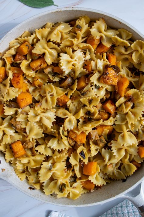 Butternut Squash and Sage Pasta - Angelina's Veggie Kitchen Butternut Squash Pasta Recipes, Squash Pasta Recipes, Spicy Peanut Soup, Sage Pasta, Butternut Squash And Sage, Oven Roasted Butternut Squash, Stuffed Shells Ricotta, Vegan Protein Sources, Vegan Ricotta