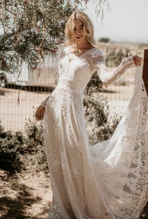 Dreamers & Lovers Chance Collection | Dreamers and Lovers Wedding Dress Long Sleeve Simple, Taupe Wedding Dress, Dreamers And Lovers, Winter Wedding Gowns, Taupe Wedding, Bohemian Weddings, Rental Wedding Dresses, Boho Wedding Gowns, Bohemian Wedding Dress Lace