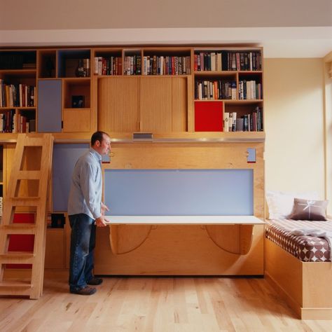 Kerf Design: : Page 3 Condo Storage, Transformable Furniture, Kerf Design, Murphy Bed Plan, Ikea Apartments, Rolling Ladder, Fold Down Desk, Color Bedroom, Murphy Bed Ikea