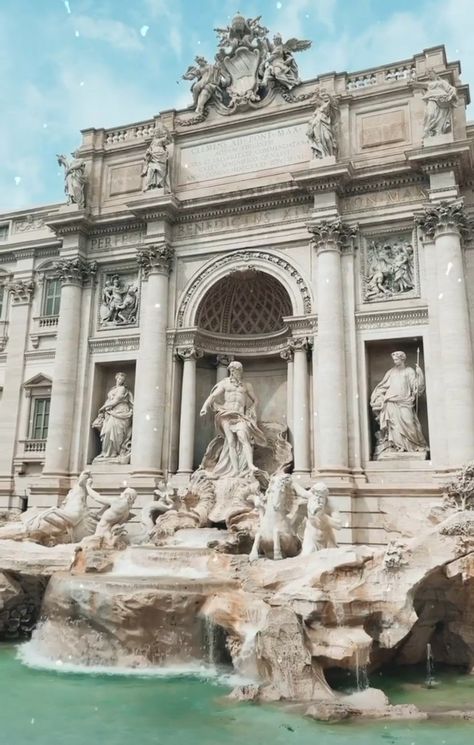 Fountain, Italy, Famous fountain in Italy Italy Trevi Fountain, Bellagio Fountains Photography, The Trevi Fountain, Rome Fountain Aesthetic, Fountain In Rome, Ancient Roman Architecture, Famous Fountains, Roman Architecture, Trevi Fountain