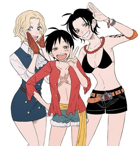 Female Luffy, One Piece Genderbend, Ichigo Y Rukia, Sabo One Piece, Gender Bend, Ace Sabo Luffy, Ace And Luffy, Ace One Piece, One Piece Cartoon