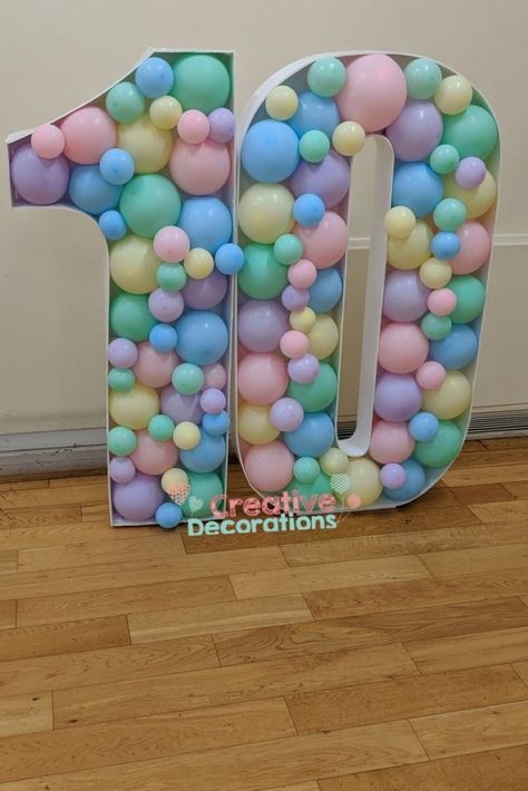 Balloon Number Display, Numbers With Balloons, Balloon Displays, Big Numbers, Teepee Party, Balloon Creations, Balloon Display, Pastel Balloons, Balloon Stands