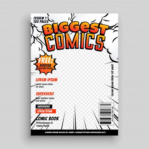 comic cover template design layout. Download thousands of free vectors on Freepik, the finder with more than a million free graphic resources Cover Template Design, Design De Configuration, Comic Book Background, Book Cover Page Design, Magazine Cover Ideas, Comic Book Template, Comic Text, Book Cover Page, Comic Book Layout