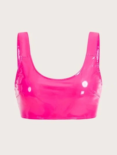 Latex Top, Hot Pink Tank, Hot Pink Tops, Shein Icon, Pink Crop Top, Pink Parties, Pink Tank, Pink Outfits, Party Tops