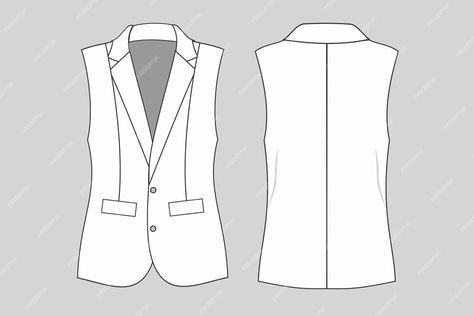 Premium Vector | The front and back of a vest vest technical fashion illustration vest vector Vest Technical Drawing, Flat Drawings, Woman Vest, Flat Sketches, Tech Pack, Tech Fashion, Vest Fashion, Technical Drawing, Gym Wear