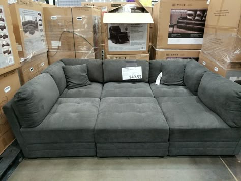 6 Piece Fabric Modular Sectional - $749.97 #costco #clearance 6 Piece Sectional Living Rooms, Couch For Game Room, Couch For Movie Room, Couch For Media Room, Gray Sofa Bed Living Room, Mens Couches Sofas, Movable Sectional Couch, Movie Room Sectional, Game Room Sofa Ideas