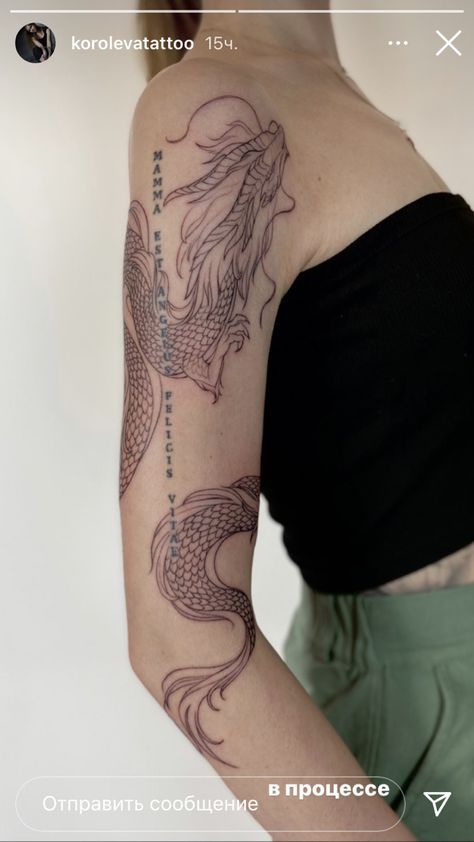 Banded Arm Tattoo, Dragon Tattoo For Women Arm Half Sleeves, Vietnamese Style Tattoo, Dragon Tattoos On Arm, Long Dragon Tattoo, Dragon Tattoos Women, Dragon Tattoo Aesthetic, Arm Tattoo Color, Dragon Tattoo Around Arm