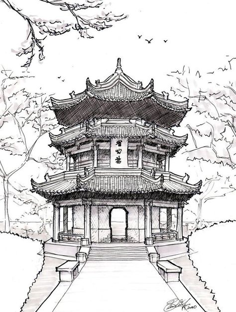 Japanese Temple Drawing, Japanese Architecture Drawings, Sketchbook Architecture, Temple Drawing, Architecture Antique, Architecture Drawing Presentation, Architecture Drawing Sketchbooks, Istoria Artei, Architecture Drawing Plan