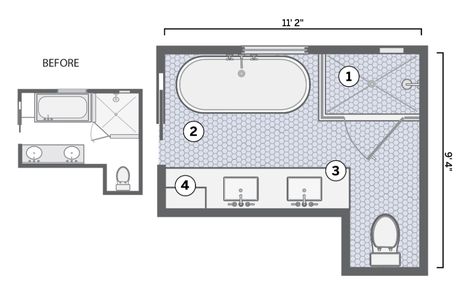 Small Bathroom Layout Ideas That Work - This Old House Bathroom Floorplan, Small Bathroom Floor Plans, L Shaped Bathroom, Bathroom Layout Plans, Bathroom Layout Ideas, Small Bathroom Layout, Bathroom Plan, Bathroom Layouts, Bathroom Design Layout