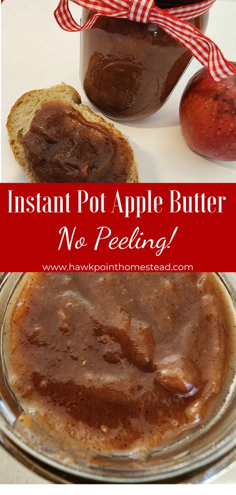 This easy apple butter instant pot recipe with no peeling is the simplest recipe for making delicious apple butter. Enjoy this delicious instant pot apple butter recipe! It is an easy recipe and is so good on toast, bagels, biscuits, everything! I love it just out of the jar, like homemade applesauce. It can make a great side dish also, without having to be spread. The delicious homemade apple butter has great flavor! Apple Butter Without Peeling Apples, The Best Apple Butter Recipe, Carmel Apple Butter Recipe, Homemade Canned Apple Butter, Apple Butter From Applesauce Recipe, Apple Peanut Butter Recipes, Apple Butter To Can, How To Make Apple Butter From Applesauce, Freezer Apple Butter Recipe