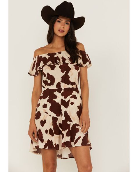 Cow Print Dress, Cow Print Pattern, Western Chic, Dress Hats, Denim Outfit, Cow Print, Print Pattern, Hat Hairstyles, Denim Top