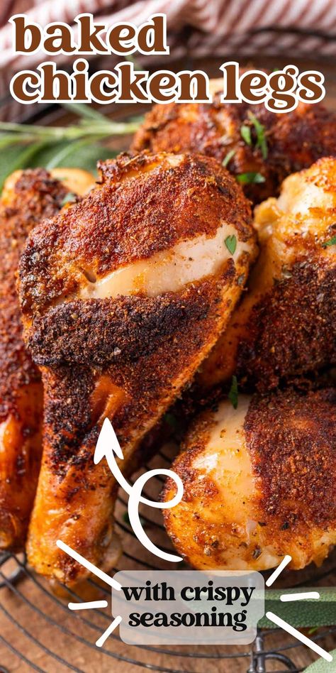 Our easy baked chicken legs recipe can be prepped in just 10 minutes and baked to crispy perfection in 35 minutes. The oven baked chicken legs are seasoned with simple pantry staples, making it an easy weeknight meal. Roasted Chicken Legs In The Oven, Chicken Legs In The Oven Recipes, Crispy Chicken Legs In The Oven, Baked Chicken Recipes Legs Oven, Keto Baked Chicken Legs In The Oven, Oven Baked Chicken Legs Crispy, Oven Baked Chicken Legs Easy, Spicy Chicken Legs In The Oven, Baked Chicken Legs In The Oven