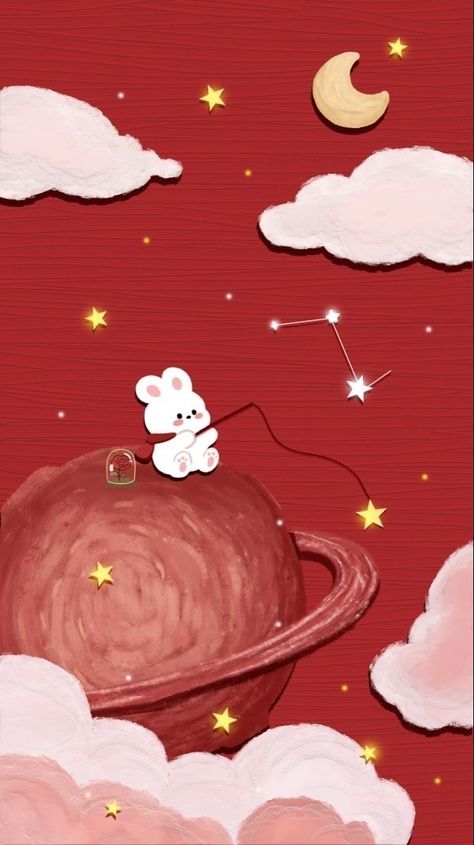 Cute Red Wallpapers Aesthetic, Rojo Aesthetic, Rabbit Wallpaper, Moon Space, Astronaut Wallpaper, Cocoppa Wallpaper, Space Wallpaper, Iphone Wallpaper Kawaii, Wallpaper Doodle