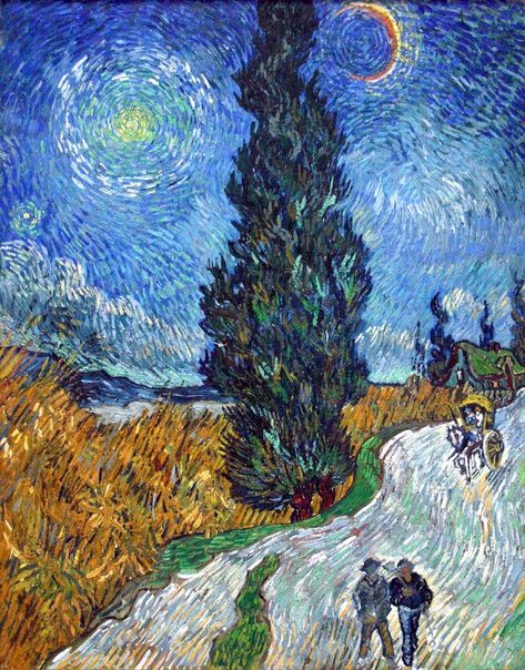 Vincent van Gogh's Road with Cypress and Star (1890) famous painting. Original from Wikimedia Commons. Digitally enhanced by rawpixel. | free image by rawpixel.com Istoria Artei, Vincent Van Gogh Art, Vincent Van Gogh Paintings, Arte Van Gogh, Van Gogh Museum, Van Gogh Paintings, Van Gogh Art, Paul Gauguin, Post Impressionism