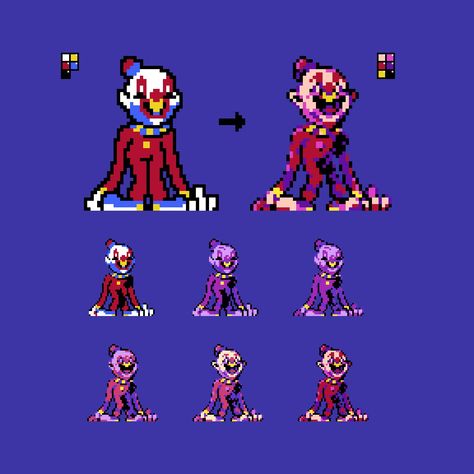 Circus Pixel Art, Nes Pixel Art, Pixel Art Palette, Pixel Sprites Character, Clown Pixel Art, Pixel Art Horror, Sprite Character, Circus Game, Pixel Characters