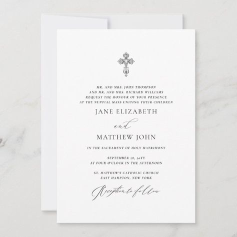 Jane Simple Catholic Wedding Invitation with RSVP Catholic Wedding Invitation Wording, Catholic Wedding Invitations, Catholic Wedding Traditions, Romantic Minimalist, Handwritten Calligraphy, Catholic Wedding, Wedding Prints, Photo Invitations, Craft Wedding