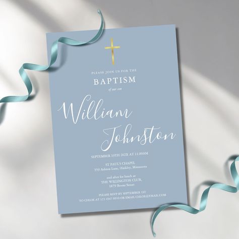 Dusty Blue Invitation, Baptism Thank You Cards, Baby Boy Invitations, Baptism Ideas, Blue Invitation, Wedding Invitation Video, Baptism Invitations, Modern Invitation, Graduation Party Invitations