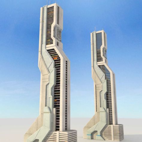 Futuristic Architecture Concept, Skyscraper Model, Futuristic Home Design, Cyberpunk Building, Scifi Building, Sci Fi Building, Sci Fi Architecture, Futuristic Building, Sci Fi City