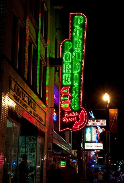 Paradise Park, Nashville, TN - best pre-hangover food after a long night of drinking EVER! Cool Neon Signs, Adirondack Park, Neon Sign Art, Neon Nights, Vintage Neon Signs, Hard Rock Cafe, Music City, Signage Design, Street Scenes