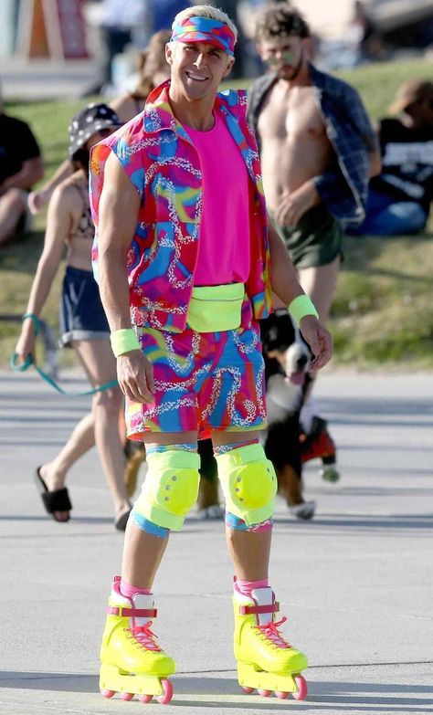 Neon Couple, 80s Neon Outfit, 60s Outfit, Cowboy Attire, Barbie Film, Roller Skating Outfits, 80s Workout, Barbie 2023, Bright Shorts