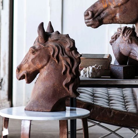 <p>Our <strong>Rustic Farmhouse Horse Head Tabletop Decor </strong>is sure to add dimension and personality to any room. This unique piece of equestrian decor is constructed from cast iron and features a chemical wash that gives it a naturally rusted look. Check out our coordinating styles to complete your set for display variation too!</p> Farmhouse Office Decor, Equestrian Chic, Ranch Decor, Equestrian Decor, Barn Decor, Horse Decor, Tabletop Decor, Antique Farmhouse, Horse Head