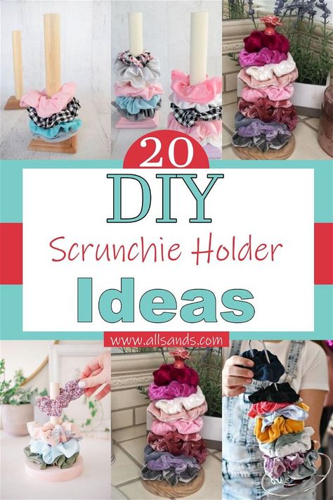 20 DIY Scrunchie Holder Ideas For Ladies - All Sands Diy Scrunchy Holder, Scrunchie Holder Diy Ideas, Hair Tie Holder Diy, Scrunchie Holder Diy, Diy Scrunchie Holder, Scrunchie Organization, Scrunchy Holder, Diy Hair Accessories Organizer, Hair Organization