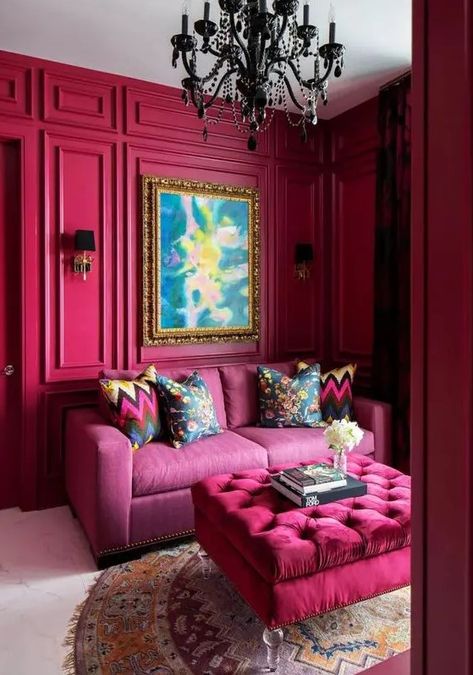 30 Trendy Viva Magenta Home Decor Ideas - Shelterness Viva Magenta, Pink Living Room, Blank Slate, Style Deco, Design Del Prodotto, Red Walls, Pink Interior, Pink Room, Living Room Colors