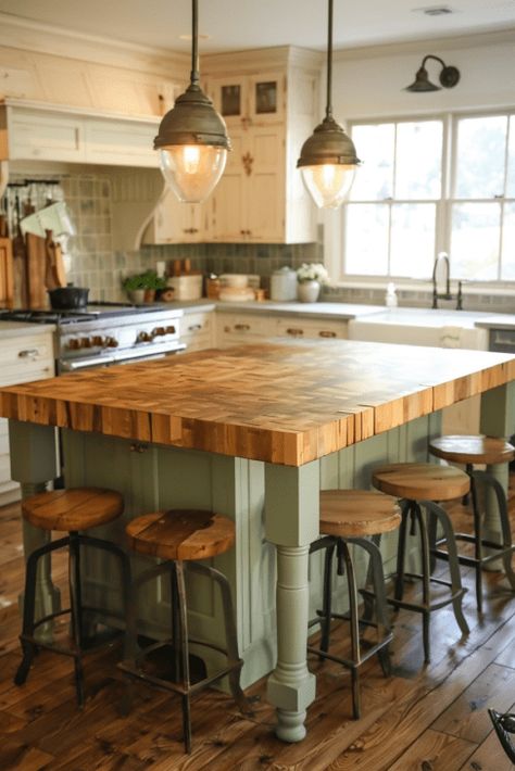 Kitchen Island With Open Seating At End, Raised Island Bar, Harvest Table Kitchen Island, 5ft Kitchen Island With Seating, Rustic Kitchen Island With Sink, Island As Dining Table, Kitchen Island With Stove And Oven, Rustic Island Kitchen, Farmhouse Kitchen Island With Seating