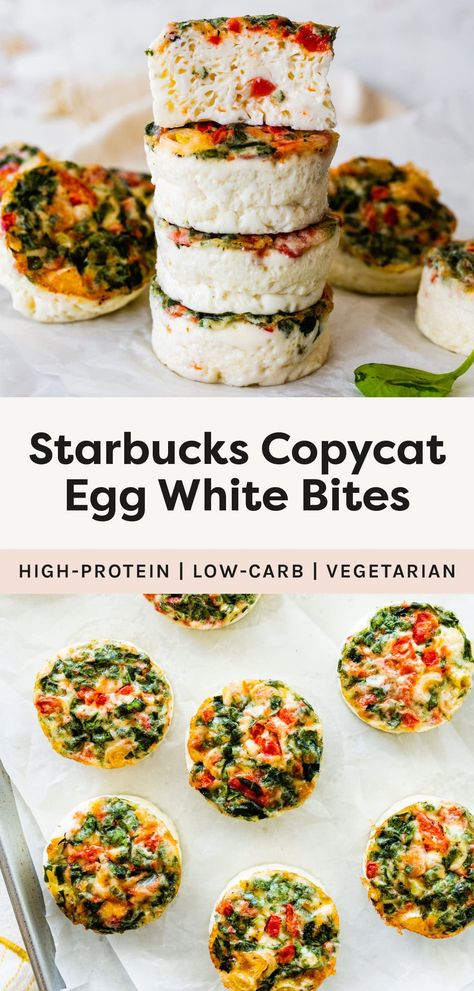 These Starbucks copycat egg white bites with roasted red pepper are so easy to make in the oven! They’re creamy, cheesy and perfect for a protein-packed, low-calorie breakfast or snack on the go. Egg Bites Roasted Red Pepper, Starbucks Roasted Red Pepper Egg Whites, Copycat Starbucks Egg White Red Pepper, Roasted Red Pepper Egg Bites Starbucks, Roasted Red Pepper Egg White Bites, Red Pepper Egg Bites Starbucks, Healthy Egg White Recipes, Starbucks Red Pepper Egg White Bites, Cottage Cheese Egg White Bites