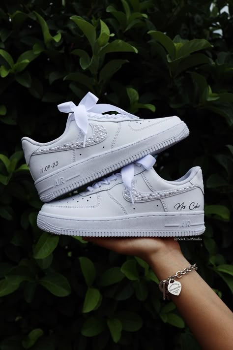 Wedding Sneakers For The Bride – solecraftstudio Bride Airforce 1, White Wedding Tennis Shoes, Wedding Reception Shoes For Bride, Wedding Tennis Shoes Brides, Bridal Sneakers Brides, Comfortable Wedding Shoes For Bride, Nike Wedding Shoes, Bride Sneakers Wedding, Walima Decor