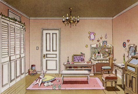 Wild Mushrooomland — Usagi’s bedroom from the Sailor Moon Crystal... Sailor Moon Room Aesthetic, Shoujo Bedroom, Sailor Moon Bedroom, Coquette Clown, Manga Bedroom, Sailor Moon Room, Anime Rooms, Bedroom Concept, Bedroom Drawing