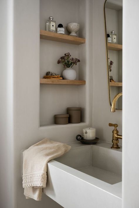 Organic Bathroom Design, Organic Bathroom, Recessed Shelves, Mcgee Home, Furniture Office, Studio Mcgee, Bathroom Renos, Sofa Shop, Bath Remodel