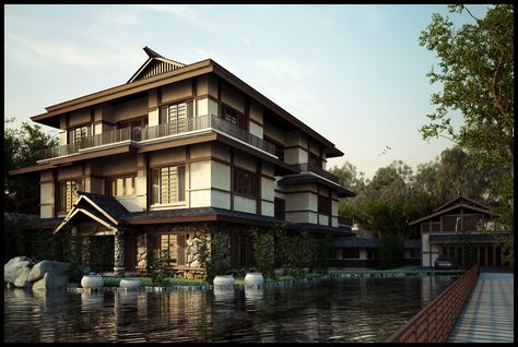 Asian+Style+Architecture | Designing a Japanese Style House | home & garden healthy design Japanese Home Exterior, Japanese House Exterior, Japanese Mansion, Japan House Design, Modern Japanese House, Traditional Japanese Home, Japanese House Design, Modern Japanese Architecture, Modern Japanese Style