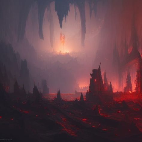 The fourth layer of the Nine Hells. A blazing desolation of fire and lava Lava Monster Concept Art, Lava World, Volcanic Wasteland, Lava Aesthetic, Dnd Party, Dragon Aesthetic, Dark Cave, Fantasy Town, Castle Art