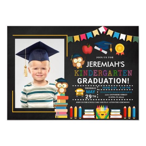 Kindergarten Photo Graduation Chalkboard Invitation Graduation, #Chalkboard, #Invitation, #Shop, #Kindergarten Vpk Graduation, Kindergarten Graduation Invitations, Graduation Chalkboard, Kindergarten Photos, Kindergarten Graduation Party, Invitation Graduation, Chalkboard Invitation, Grad Invitations, Preschool Graduation