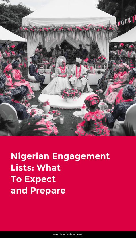 Brief explanation of Nigerian engagement lists




Nigerian engagement lists are a crucial part of the traditional Nigerian wedding ceremony, also known as the introduction or engagement ceremony. These lists consist of gift items requested by the bride's family. 



Nigerian Engagement Lists represent a significant cultural facet, embodying the essence of Nigerian marriage traditions. 



Rooted in history, these lists symbolize the union of two families, transcending mere exchanges of gifts. 



Understanding these lists and the sentiments they carry is essential when entering the world of Nigerian weddings.








Importance of understanding and preparing for Nigerian engagement lists




Understanding and preparing for Nigerian engagement lists is important . . . Marriage Traditions, Traditional Nigerian Wedding, Nigerian Engagement, Marital Advice, Hausa Wedding, Nigerian Culture, Marriage Counselor, Anniversary Surprise, Traditional Marriage