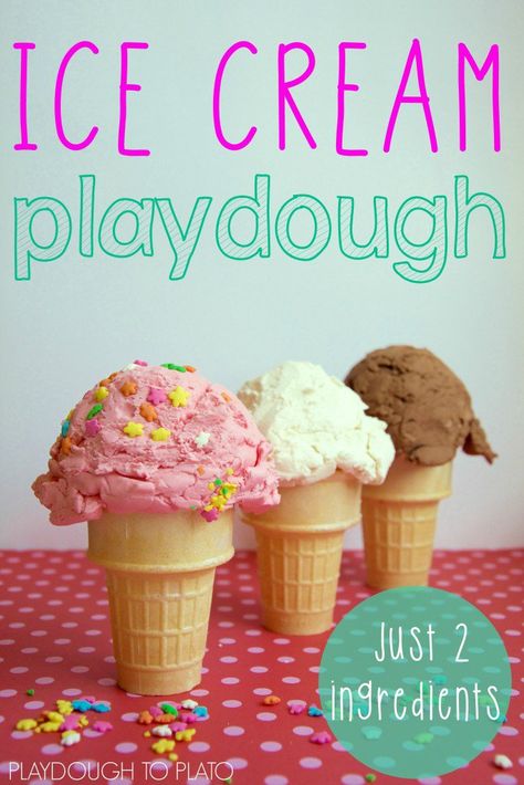 Easy Ice Cream Playdough Recipe 2 Ingredient Playdough, Ice Cream Playdough, Edible Playdough, Diy Playdough, Playdough To Plato, Homemade Playdough Recipe, Two Ingredient, Ice Cream Theme, Easy Ice Cream