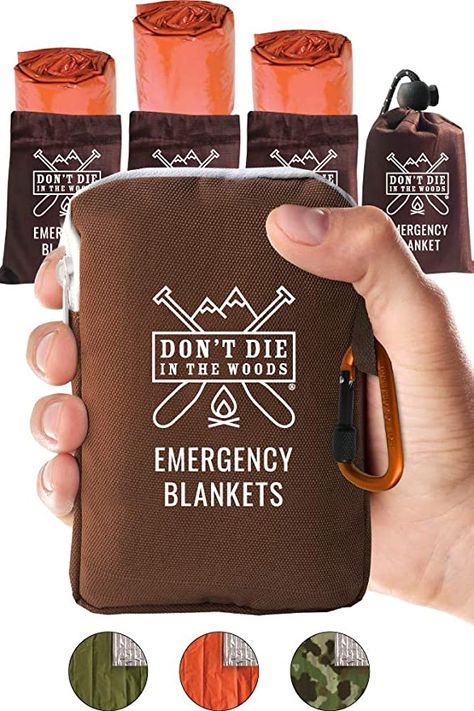 Amazon.com: Don't Die In The Woods World's Toughest Emergency Blankets | 4 Pack Extra Large Thermal Mylar Foil Space Blanket for Hiking, Marathon Running, First Aid Kits, Outdoor Survival Gear | Orange: Home & Kitchen Survival Gear List, Roadside Emergency Kit, Survival Pack, Emergency Blankets, Space Blanket, Emergency Blanket, Survival Knots, Outdoor Survival Gear, Survival Blanket