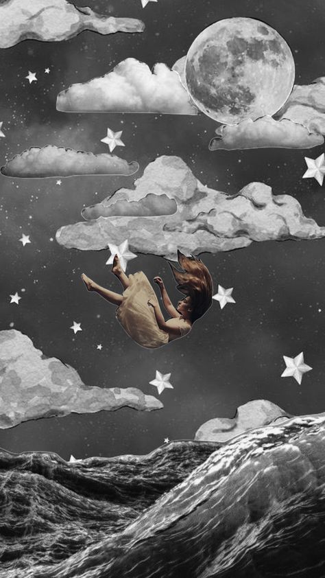 Someone Falling, Dream Collage, Surealism Art, Moodboard Collage, Funny Rock, Fairy Paintings, Falling For Someone, Space Illustration, Aesthetic Space