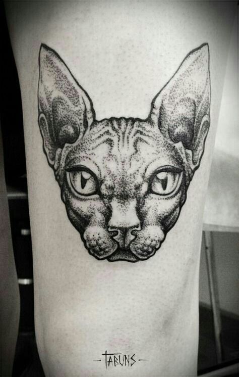 Alex Tabuns, Sphynx Cat Tattoo, Animal Lover Tattoo, Tattoo Gato, Geniale Tattoos, Dot Work Tattoo, Best Tattoo Designs, Trendy Tattoos, Sphynx