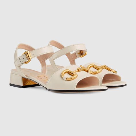 Shop the Women's sandal with Horsebit in white at GUCCI.COM. Enjoy Free Shipping and Complimentary Gift Wrapping. Heal Shoe, Designer Flat Sandals, Sandals Gucci, Flat Sandals For Women, Luxury Sandals, Shoe For Women, Gucci Sandals, High Sandals, Chunky Heel Pumps