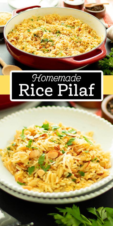 Rice With Cranberries And Almonds, Homemade Pasta Sides, Rice Pilaf In Rice Cooker, Orzo Rice Pilaf, Fancy Rice Dishes, Longhorn Rice Pilaf Recipe, Rice Side Dishes For Chicken, Rice Pilaf Recipe Easy, Almond Rice Recipe