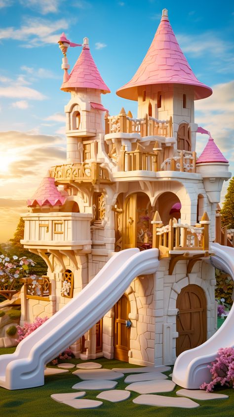 Craft an enchanted sanctuary where your little princess can rule her rustic realm. Embrace DIY, let imagination guide, and design a playhouse that's an outside marvel for every kid's fairytale dreams. Princess Playhouse Outdoor, Kids Playset Outdoor, Diy Outdoor Playhouse, Outdoor Playhouse Ideas, Princess Playhouse, Cinderella Play, Luxury Playhouses, Treehouse Ideas, Playhouse Ideas