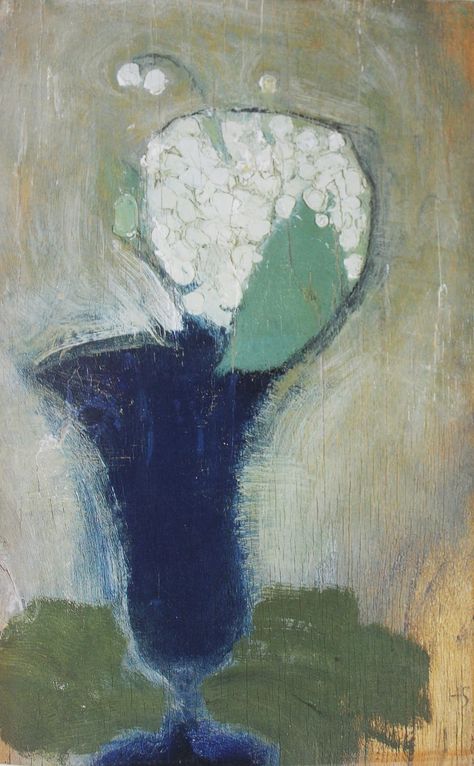 Helene Schjerfbeck (Finnish, 1862–1946) Lilies of the Valley in a Blue Vase II, 1929 Oil on canvas, 35 x 22 cm Helene Schjerfbeck, Lilies Of The Valley, Alex Colville, Paper Vase, Vase Crafts, A4 Poster, Girl Reading, Blue Vase, Vintage Artwork