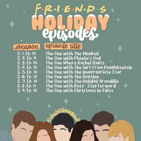 Christmas Friends Episode, Friends Holiday Episodes, Fall Episodes Of Friends, Best Friends Episodes, Friends Christmas Episodes, Christmas Episodes Of Tv Shows, Friends Christmas Wallpaper, Friends Episodes To Watch When, Friends Christmas Episode