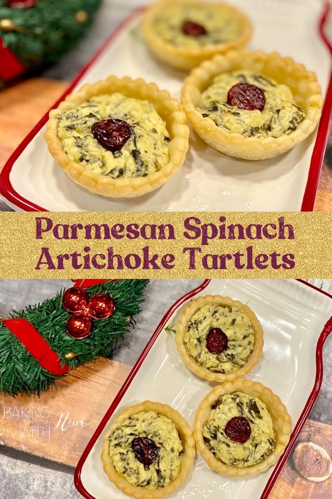 Never let that Parmesan Spinach Dip go to waste. Add some delicious Artichoke Tapenade, bake it for 15 minutes and it's ready! Artichoke Tart Recipe, Artichoke Tart, Spinach Artichoke Tartlets, Spinach Artichoke Dip Natasha Kitchen, Tgif Spinach Artichoke Dip, Thanksgiving Baking, Tartlets Recipe, Spinach Dip, Spinach Artichoke