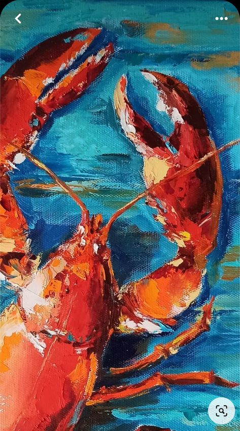 Crab Canvas Painting, Paintings Of Fish Acrylics, Lobster In Ocean, Abstract Crab Painting, Sea Creature Acrylic Painting, Funny Fish Paintings, Lobster Painting Easy, Easy Fish Paintings On Canvas, Lobster Painting Acrylic