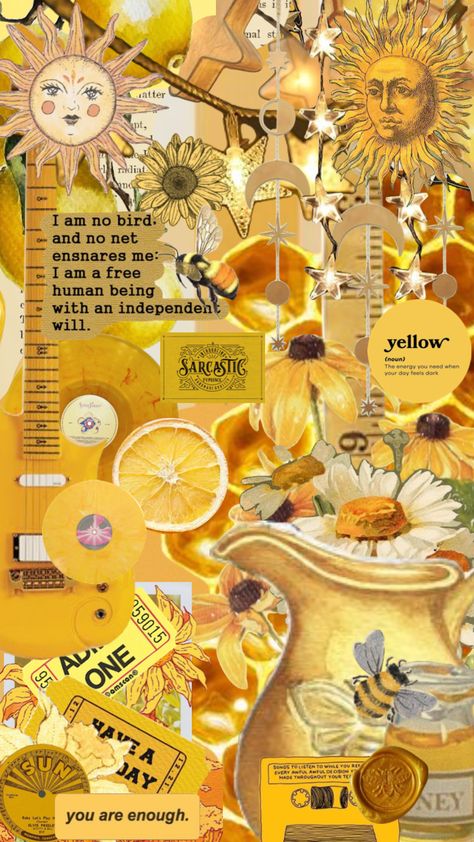 Yellow Vintage Background, Yellow Mood Board, Nail Collage, Honeycore Aesthetic, Yellow Moodboard, Bee Journal, Yellow Collage, Bookmark Images, Funky Wallpaper