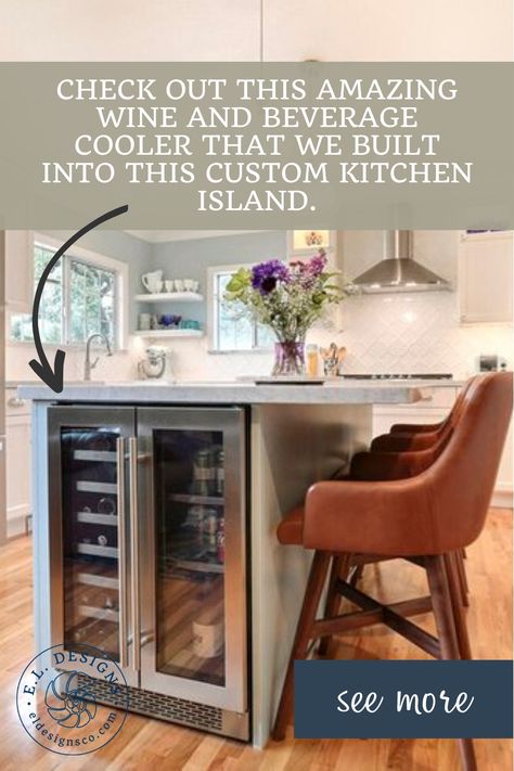 Beverage Cooler Kitchen, Beverage Fridge In Kitchen Island, Diy Kitchen Island With Wine Fridge, Kitchen Island Beverage Fridge, Beverage Cooler In Island, Bar Fridge In Kitchen Island, Kitchen Island Ideas With Wine Fridge, Kitchen Island With Beverage Fridge, Kitchen Island With Mini Fridge